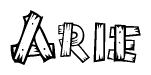 The clipart image shows the name Arie stylized to look as if it has been constructed out of wooden planks or logs. Each letter is designed to resemble pieces of wood.
