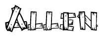 The clipart image shows the name Allen stylized to look like it is constructed out of separate wooden planks or boards, with each letter having wood grain and plank-like details.