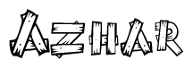 The image contains the name Azhar written in a decorative, stylized font with a hand-drawn appearance. The lines are made up of what appears to be planks of wood, which are nailed together