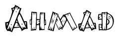 The image contains the name Ahmad written in a decorative, stylized font with a hand-drawn appearance. The lines are made up of what appears to be planks of wood, which are nailed together