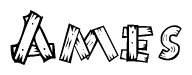 The clipart image shows the name Ames stylized to look as if it has been constructed out of wooden planks or logs. Each letter is designed to resemble pieces of wood.