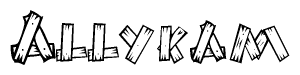 The clipart image shows the name Allykam stylized to look like it is constructed out of separate wooden planks or boards, with each letter having wood grain and plank-like details.