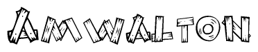 The clipart image shows the name Amwalton stylized to look as if it has been constructed out of wooden planks or logs. Each letter is designed to resemble pieces of wood.