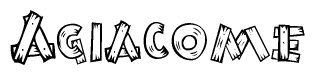 The clipart image shows the name Agiacome stylized to look like it is constructed out of separate wooden planks or boards, with each letter having wood grain and plank-like details.