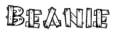The clipart image shows the name Beanie stylized to look like it is constructed out of separate wooden planks or boards, with each letter having wood grain and plank-like details.