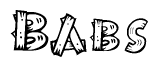 The clipart image shows the name Babs stylized to look like it is constructed out of separate wooden planks or boards, with each letter having wood grain and plank-like details.