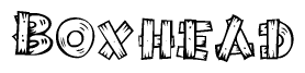 The image contains the name Boxhead written in a decorative, stylized font with a hand-drawn appearance. The lines are made up of what appears to be planks of wood, which are nailed together