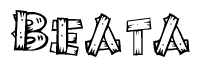 The clipart image shows the name Beata stylized to look like it is constructed out of separate wooden planks or boards, with each letter having wood grain and plank-like details.