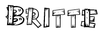 The image contains the name Britte written in a decorative, stylized font with a hand-drawn appearance. The lines are made up of what appears to be planks of wood, which are nailed together