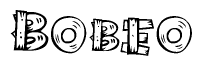 The image contains the name Bobeo written in a decorative, stylized font with a hand-drawn appearance. The lines are made up of what appears to be planks of wood, which are nailed together