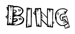 The image contains the name Bing written in a decorative, stylized font with a hand-drawn appearance. The lines are made up of what appears to be planks of wood, which are nailed together