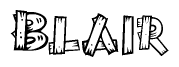 The clipart image shows the name Blair stylized to look like it is constructed out of separate wooden planks or boards, with each letter having wood grain and plank-like details.
