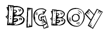 The clipart image shows the name Bigboy stylized to look like it is constructed out of separate wooden planks or boards, with each letter having wood grain and plank-like details.