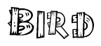 The clipart image shows the name Bird stylized to look like it is constructed out of separate wooden planks or boards, with each letter having wood grain and plank-like details.