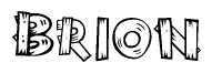 The image contains the name Brion written in a decorative, stylized font with a hand-drawn appearance. The lines are made up of what appears to be planks of wood, which are nailed together