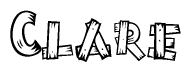 The image contains the name Clare written in a decorative, stylized font with a hand-drawn appearance. The lines are made up of what appears to be planks of wood, which are nailed together