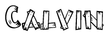The clipart image shows the name Calvin stylized to look like it is constructed out of separate wooden planks or boards, with each letter having wood grain and plank-like details.