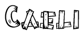 The clipart image shows the name Caeli stylized to look like it is constructed out of separate wooden planks or boards, with each letter having wood grain and plank-like details.