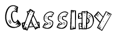 The image contains the name Cassidy written in a decorative, stylized font with a hand-drawn appearance. The lines are made up of what appears to be planks of wood, which are nailed together