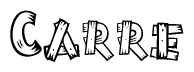 The image contains the name Carre written in a decorative, stylized font with a hand-drawn appearance. The lines are made up of what appears to be planks of wood, which are nailed together