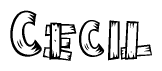 The clipart image shows the name Cecil stylized to look like it is constructed out of separate wooden planks or boards, with each letter having wood grain and plank-like details.
