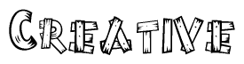 The image contains the name Creative written in a decorative, stylized font with a hand-drawn appearance. The lines are made up of what appears to be planks of wood, which are nailed together