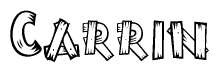 The image contains the name Carrin written in a decorative, stylized font with a hand-drawn appearance. The lines are made up of what appears to be planks of wood, which are nailed together