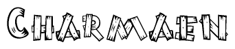 The clipart image shows the name Charmaen stylized to look as if it has been constructed out of wooden planks or logs. Each letter is designed to resemble pieces of wood.