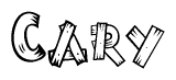 The image contains the name Cary written in a decorative, stylized font with a hand-drawn appearance. The lines are made up of what appears to be planks of wood, which are nailed together