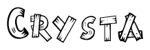 The image contains the name Crysta written in a decorative, stylized font with a hand-drawn appearance. The lines are made up of what appears to be planks of wood, which are nailed together