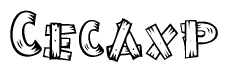 The image contains the name Cecaxp written in a decorative, stylized font with a hand-drawn appearance. The lines are made up of what appears to be planks of wood, which are nailed together
