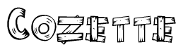 The image contains the name Cozette written in a decorative, stylized font with a hand-drawn appearance. The lines are made up of what appears to be planks of wood, which are nailed together