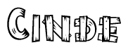 The clipart image shows the name Cinde stylized to look as if it has been constructed out of wooden planks or logs. Each letter is designed to resemble pieces of wood.