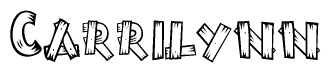 The image contains the name Carrilynn written in a decorative, stylized font with a hand-drawn appearance. The lines are made up of what appears to be planks of wood, which are nailed together