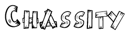 The image contains the name Chassity written in a decorative, stylized font with a hand-drawn appearance. The lines are made up of what appears to be planks of wood, which are nailed together