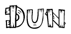 The image contains the name Dun written in a decorative, stylized font with a hand-drawn appearance. The lines are made up of what appears to be planks of wood, which are nailed together