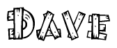 The clipart image shows the name Dave stylized to look as if it has been constructed out of wooden planks or logs. Each letter is designed to resemble pieces of wood.