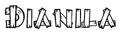 The clipart image shows the name Dianila stylized to look like it is constructed out of separate wooden planks or boards, with each letter having wood grain and plank-like details.