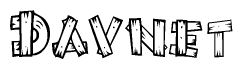 The clipart image shows the name Davnet stylized to look as if it has been constructed out of wooden planks or logs. Each letter is designed to resemble pieces of wood.