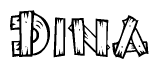 The clipart image shows the name Dina stylized to look as if it has been constructed out of wooden planks or logs. Each letter is designed to resemble pieces of wood.