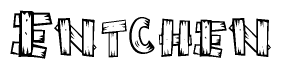 The clipart image shows the name Entchen stylized to look as if it has been constructed out of wooden planks or logs. Each letter is designed to resemble pieces of wood.