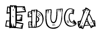 The image contains the name Educa written in a decorative, stylized font with a hand-drawn appearance. The lines are made up of what appears to be planks of wood, which are nailed together