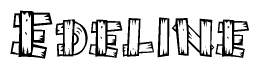 The image contains the name Edeline written in a decorative, stylized font with a hand-drawn appearance. The lines are made up of what appears to be planks of wood, which are nailed together