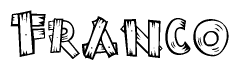 The image contains the name Franco written in a decorative, stylized font with a hand-drawn appearance. The lines are made up of what appears to be planks of wood, which are nailed together