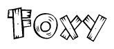 The image contains the name Foxy written in a decorative, stylized font with a hand-drawn appearance. The lines are made up of what appears to be planks of wood, which are nailed together
