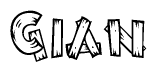 The image contains the name Gian written in a decorative, stylized font with a hand-drawn appearance. The lines are made up of what appears to be planks of wood, which are nailed together