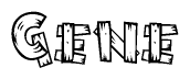 The image contains the name Gene written in a decorative, stylized font with a hand-drawn appearance. The lines are made up of what appears to be planks of wood, which are nailed together