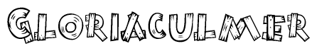 The image contains the name Gloriaculmer written in a decorative, stylized font with a hand-drawn appearance. The lines are made up of what appears to be planks of wood, which are nailed together
