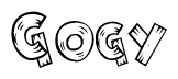 The image contains the name Gogy written in a decorative, stylized font with a hand-drawn appearance. The lines are made up of what appears to be planks of wood, which are nailed together
