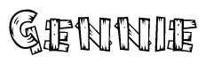 The image contains the name Gennie written in a decorative, stylized font with a hand-drawn appearance. The lines are made up of what appears to be planks of wood, which are nailed together